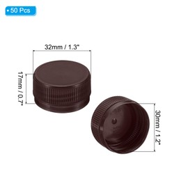 PATIKIL 1.2inch Plastic Bottle Caps for Crafts, 50Pcs Reusable Protection Bottle Screw Lids for Empty Container DIY Scrapbook Decorations, Brown