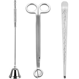 3 in 1 Candle Accessory Set, Candle Wick Trimmer Cutter, Snuffer, Dipper, Wick Care Kit with Trimmer, Dipper and Extinguisher (Silver)