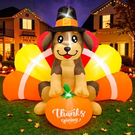 Fayavoo 5FT Happy Thanksgiving Inflatables Outdoor Decorations, Inflatable Turkey Dog with LED Lights, Blow Up Turkey for Fall Indoor Patio Garden Lawn Yard Party Thanksgiving Decorations Outdoor
