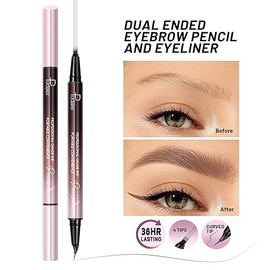Curved Eyebrow Pen, 2 in 1 Dual Ended Microblading Eyebrow Pencil, Waterproof and Last All Day 4 Tip Brow Pencil with Precise Tip, Create Natural Hair Like Brows and Eyeliner (Natural Brown)