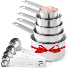 Laxinis World Stainless Steel Measuring Cups And Measuring Spoons 10-Piece Set, 5 Cups And ...