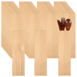 500 Pcs Paper Silverware Bags 10" x 2-3/4" Brown Utensils Sleeves for Restaurant Flatware Holder Unprinted Cutlery Bags Chopsticks Holder Christmas Wedding Party Tableware