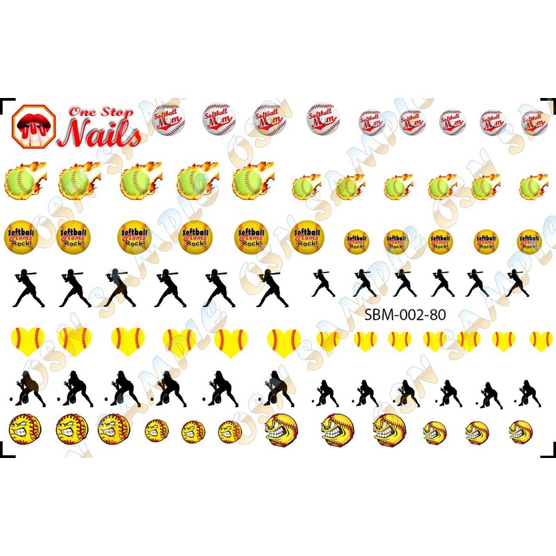 Softball Mom (Ver.2) Clear waterslide Nail Art Decals (Tattoos) by
