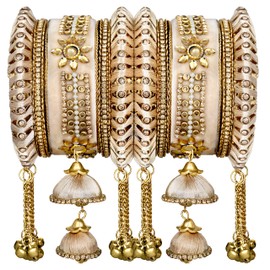Aheli Party Designer Velvet Faux Stone Studded Bridal Bangle Set Chuda with Hangings Indian Wedding Traditional Ethnic Fashion Jewelry for Women