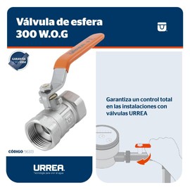 URREA 563.13 Válvula de Esfera Roscable 300 WOG 1/2”, Válvula de Bola con Palanca, Niquelado