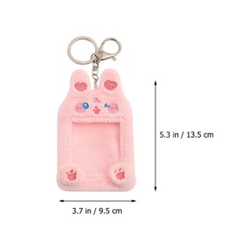 NUOBESTY Pink Plush Card Sleeve Rabbit Animal Photo Holder with Keyring for ID Card Badge Picture