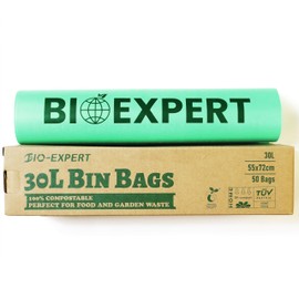 BIO-EXPERT 30L x 50 Bin Liner Bags 100% Compostable and Biodegradable Made from Plants with En13432 & Home Compost Certification Leakproof Super Strong in Green
