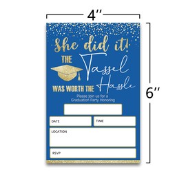 FujLoy 20 Cards with Envelopes, graduation party invitations 2024, 2024 College, High School, University Grad Celebration. (Blue 092)