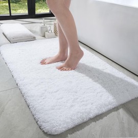 LOCHAS Bathroom Rug 36x24 Inch, Soft Thick Absorbent Microfiber Bath Rugs for Bathroom, Machine Washable, Shaggy Plush Non Slip Bath Mat for Tub, Shower Floor, Quick Dry Mats, White