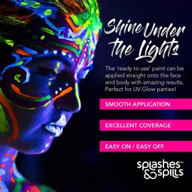 Splashes & Spills Uv Glow Blacklight Pintura Facial Y Corporal  6 Paquete De V