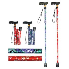 Aidapt Set of 2 Floral Folding Walking Sticks with Adjustable Height, Smooth Handle, Rubber Ferrule, and Hanging Strap – Stylish and Convenient Mobility Aid Set of 2