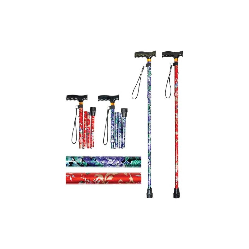Aidapt Set of 2 Floral Folding Walking Sticks with Adjustable