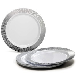 " OCCASIONS " 720 Pcs set (120 guest) Wedding Disposable Plastic Plate and Silverware Combo 10.25" + 7.5" + Silverware (Double Fork) (Starlight in White & Silver, Silver Silverware)