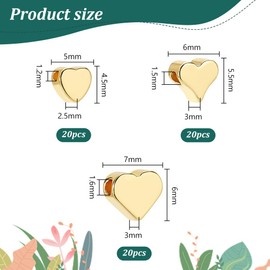 PH PandaHall 18K Gold Heart Beads 60pcs Valentine Beads 3 Sizes Long-Lasting Spacer Beads Metal Brass Lover Beads Jewelry Beads for Mother Necklace Bracelet Earring Jewelry Making Wedding Christmas