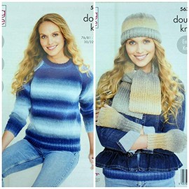 King Cole 5630 Knitting Pattern Womens Sweater Hat Scarf and Wristwarmers in Riot DK Multicolor