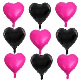 AnnoDeel 20pcs Pink Black Heart Mylar Balloons,18inch Hot Pink Heart and Black Heart Foil Balloons for Birthday Decoration Wedding Baby Shower Engagement Decoration Hot Pink Party Supplies