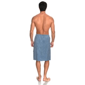TowelSelections Mens Shower Wrap Adjustable Cotton Terry Spa Bath Gym Cover Up Small/Medium Blue