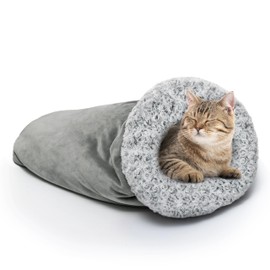 JVVGPET Cat Cave Bed for Indoor Cats, Warm Covered Cat Bed for Sleeping Relax Play, Cozy Fluffy Flannel Washable Kitten Tunnel Nest for Cold Weather