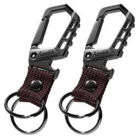 Ainsisk Heavy duty key chain,bottle opener function car keychains,versatile metal snap hook carabiner clip and 2 key rings suitable for men and women.2 pieces brown