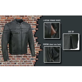 EVENT LEATHER Men's Black Sporty Scooter Crossover Motorcycle Riding Leather Jacket EL1408 - X-Large