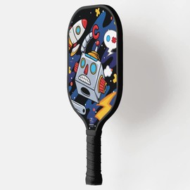 TigerTail Sports Robot Doodle Colorful Design Pickleball Paddle, USA Pickleball Approved, Black Trim
