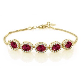 Gem Stone King 7X5MM Oval Cut Gemstone Birthstone Tennis Bracelet For Women In 18K Yellow Gold Plated Silver | 7 Inch with 1.5 Inch Extender | Fine Jewelry Gifts for Her Mom Women Wife
