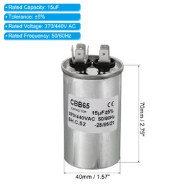 PATIKIL 15uF 15MDF 370/440VAC Fan Start Capacitor,2Pcs CBB65 Circular Run Capacitor for Air Conditioner Cool Heat Pump Condenser Straight