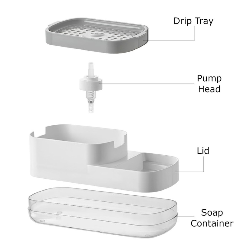 Gusto Plastic Liquid Soap Dispenser with Sponge Holder for Sink