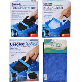 Trinity Treats Cascade 1200/1500 Canister Maintenance & Replacement Filter Media Kit, Including Microfiber Cleaning Cloth(Poly Fiber Bio-Floss Pads, Bio Sponge, Media Bags Filled with Carbon