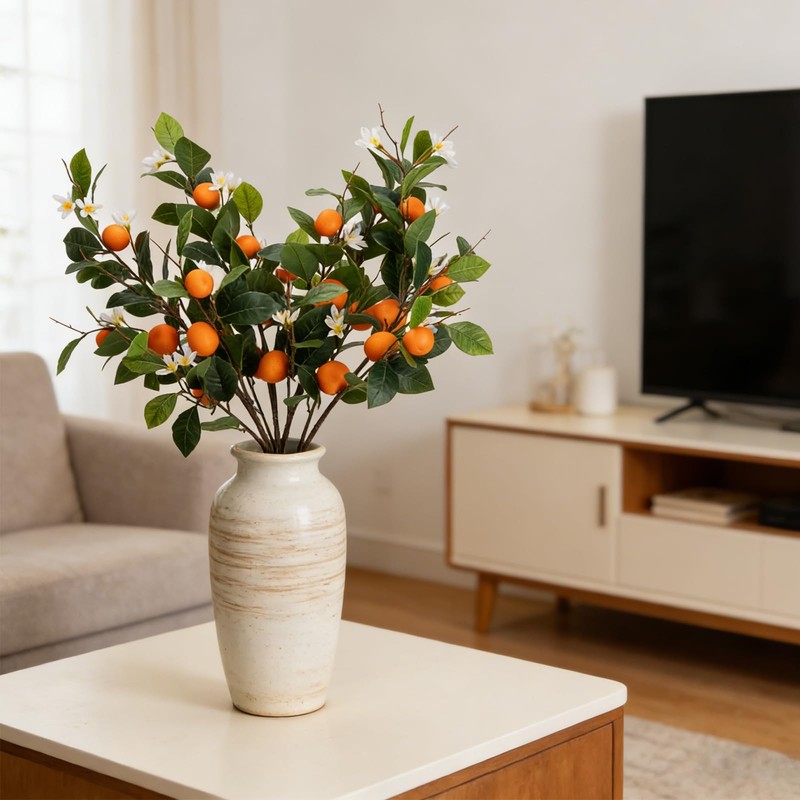 2PCS 37.4Inch Artificial Tangerine Branches Artificial Orange Branches Fake Orange
