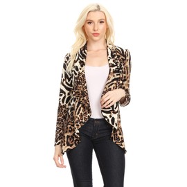 Women's Casual Work Office Long Sleeve Open Front Blazer Jacket with Plus Size Animal Mocha XL