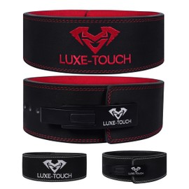 LUXE-TOUCH. 10mm Premium Leather Lever Belt, Squats Deadlifts Bodybuilding Weight Lifting Powerlifting Lever Gym Belt. Lower Spine Support Leather Belt. Premium Quality Belt with Stainless Steel Lever Buckle (Red, Medium (32" - 36"))