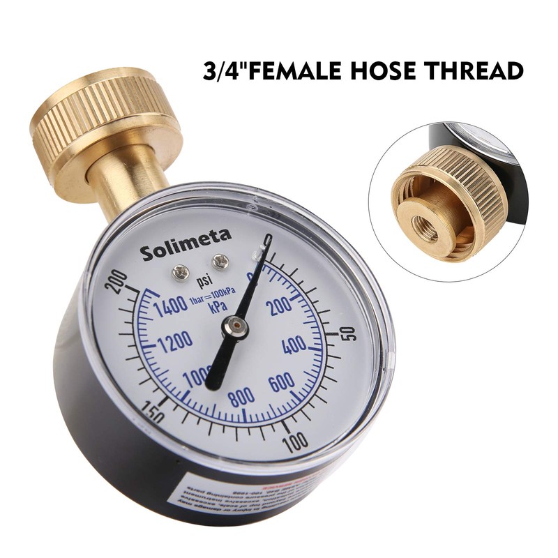Solimeta 2-1/2" Water Pressure Test Gauge, 0-200 psi/kpa, 3/4" Female