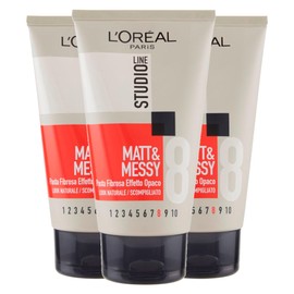L'Oréal Paris Studio Line Matt&Messy Faserpaste, Matt-Effekt, wilder Look, Halt 8, sehr stark, 3 Flaschen à 150 ml
