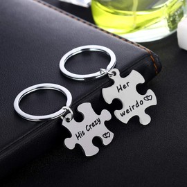MADHAHEFU 2PCs Couple Gifts His Crazy Her Weirdo Keychain Matching Jewellery Set Gifts for Girlfriend Boyfriend (His Crazy And Her Weirdo)