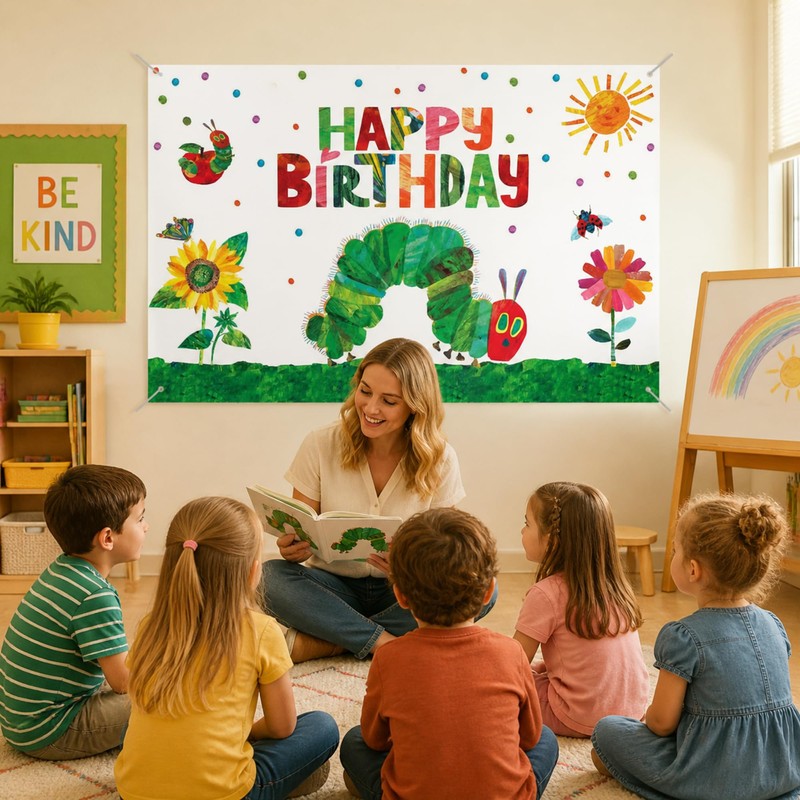 Caterpillar Birthday Decoration Backdrop, Cartoon Caterpillar Party Banner