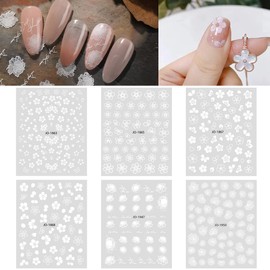 Chisafly Nail Stickers Flower White Petals Transparent Cherry Blossom Nail Stickers Flower White Set of 6