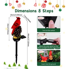 KEAGAN Cardinal Decor Lights Cardinal Solar Garden Decor Cardinal Solar Garden Lights Waterproof Red Bird Figurine Solar Stake Lights for Pathway Yard Patio Lawn Porch Cemetery