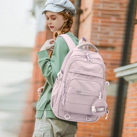 Amythe School Backpack Girls Teenagers Waterproof Daypack Lightweight School Bag Girls with Large Capacity Fashionable Backpack for School or Travel, purple, Rucksack Backpacks