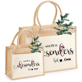 AMBERGER DESIGN by A&M Osterhage amd Jutetasche "Weil du so besonders bist" Mama | Oma | Wunschname personalisierbar | Nachhaltiger Jutebeutel | Mama-Geschenk Größe S oder M