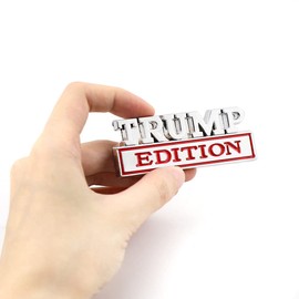 CARRUN Trump Edition Emblem Car Side Rear Front Hood Trunk Door Fender Bumper Metal Badge 3D Sticker Fit for F-150 F250 F350 Silverdo 1500 2500 Sierra GMC Chevy Car Truck SUV (Silver Red) (CR-TP)