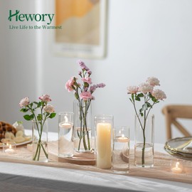 Hewory Glass Cylinder Vases for Centerpieces: 32PCS Clear Flowers Vases Bulk for Floating Candle Bouquet - Hurricane Candle Holders for Wedding Table Birthday Party Decorations