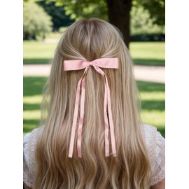 Hair Clips with Tassels, Ribbons and Bowknots - 4pcs Long Tail Claw Clips with Bows for Women and Girls, Solid Barrettes Hair Accessories (Pink Green)
