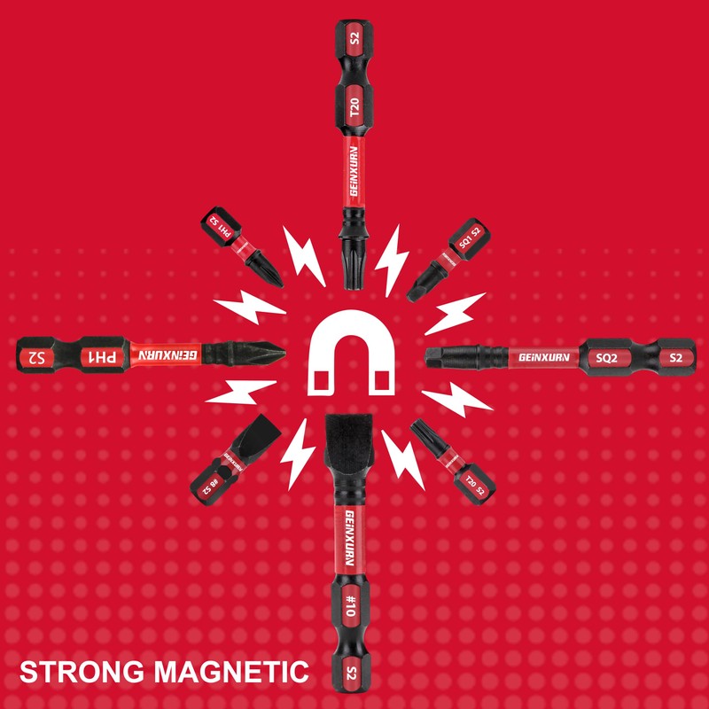 GEINXURN Impact Tough Magnetic Mixed 45Pack Insert Driver Bits, S2