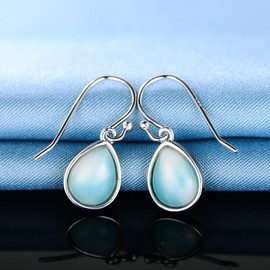 Larimar Dangle Earrings,925 Sterling Sliver Larimar Drop Dangle Earrings for Women