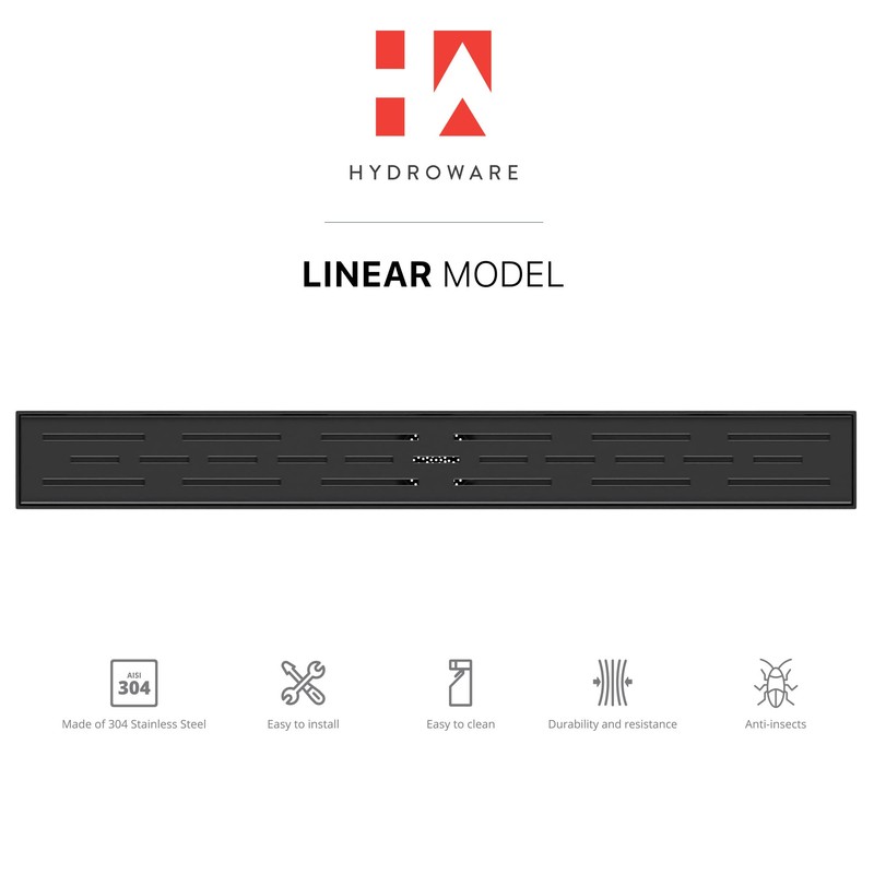 Hydroware Linear Shower Drain - Stainless Steel Rectangular Shower Floor