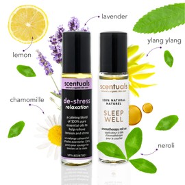 Essential Oil Blend Roll On Set of 2: De-Stress & Sleep Well, 100% Pure Natural, Helps To Induce Relaxation and Calmness, Aromatherapy For Busy Men & Women. 9 ml x 2 | 0.3 oz x 2