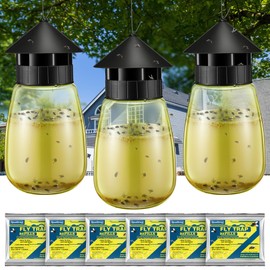 Qualirey 3 Pack Reusable Outdoor Hanging Fly Trap Bottles with Fly Bait Refill, Non Toxic Flies Trap Jar, Fly Catcher Killer Flying Control for Outside Farms, Stables, Barns, Garden, Backyard, Patio
