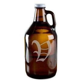 Olde English Upper Case 'V' Hand-Made Etched Glass Beer Growler 64 oz