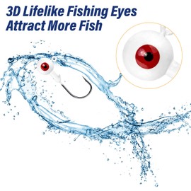 Alwonder 10-Pack Round Fishing Jig Heads, Bass Ball Jigs 3D Eyes High Carbon Steel Hooks Bass Lures Jig Heads Freshwater Saltwater Surf Fishing Jigs for Walleye Striper Pompano, White-1/8oz